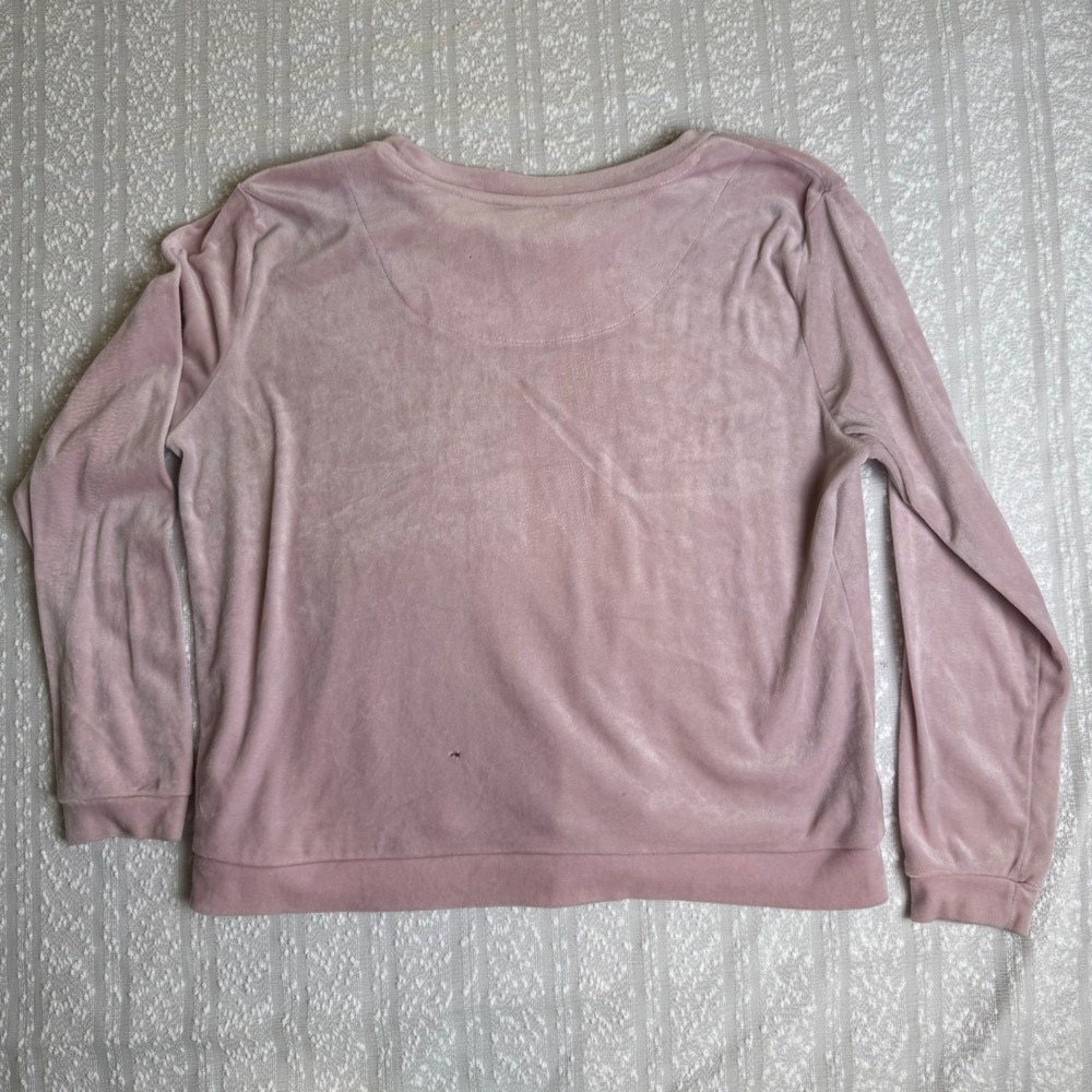 Juicy Couture Velour Pullover Sweater Pink Rhinestone Logo Crewneck Size M Y2K - Picture 4 of 16